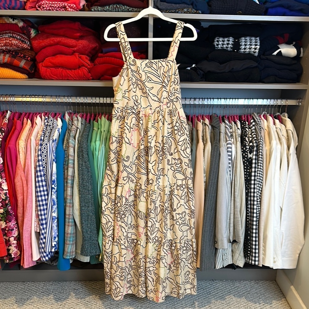 Knox Rose tan/brown print adjustable strap smack back midi dress size XS NWT
